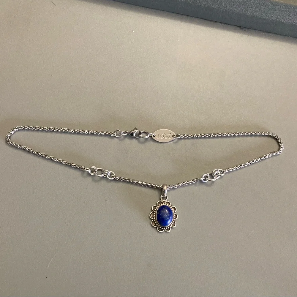 925 sterling silver lapis charm on stainless steel chain necklace boho stone - Picture 9 of 10
